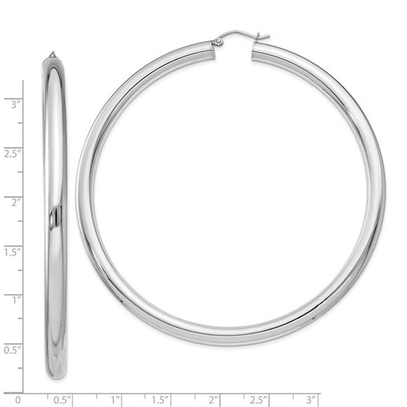 5mm Sterling Silver, Extra Large Round Hoop Earrings, 80mm (3 1/8 In) - Picture 4 of 5